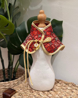 Chinese Red Brocade Pet Cape with Lucky Knot Charm
