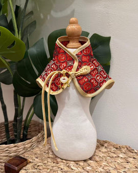 Chinese Red Brocade Pet Cape with Lucky Knot Charm