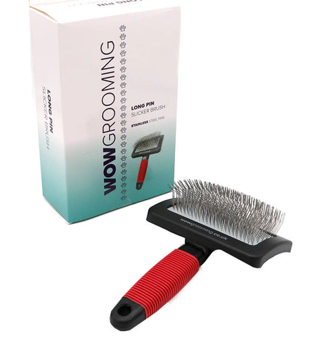 Wow Grooming Professional Big Curve Detangle Slicker Brush (Extra-Long Pin)