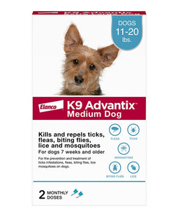 K9 Advantix Flea, Tick & Mosquito Prevention for Dogs 11-20 lbs. | Flea Drops for Medium Dogs | Apply Monthly | 2 Treatments