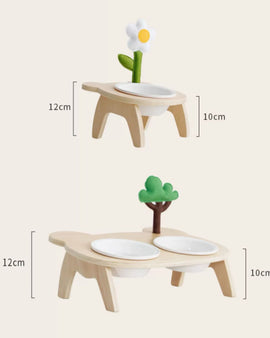 Tree Bowl Set - Double with Wooden Bear Stand