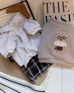 Preppy Bear Vest & Shirt Dress Set