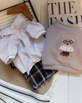 Preppy Bear Vest & Shirt Dress Set