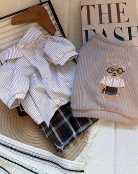 Preppy Bear Vest & Shirt Dress Set