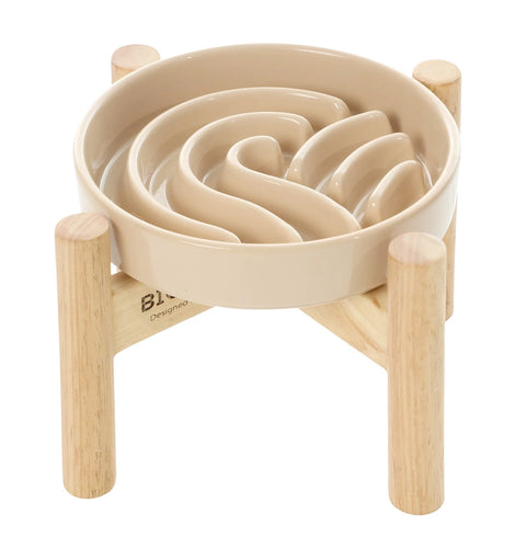 Slow Eater Bowl with Wood Stand - Beige