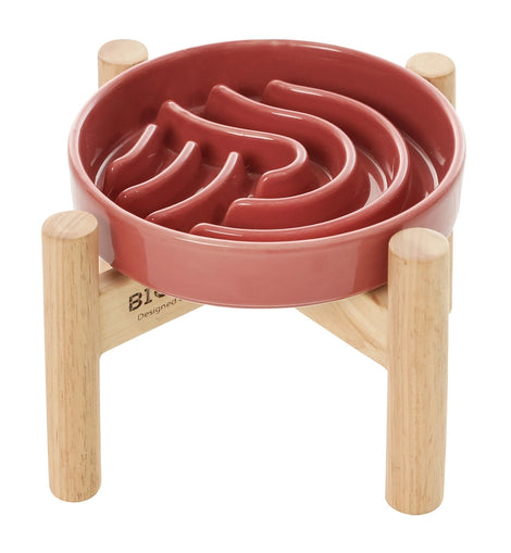Slow Eater Bowl with Wood Stand - Pink