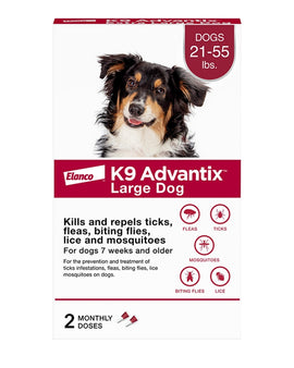 K9 Advantix Flea, Tick & Mosquito Prevention for Dogs 21-55 lbs. | Flea Drops for Large Dogs | Apply Monthly | 2 Treatments